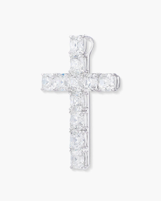 Antique Cushion Cut Diamond Cross Pendant Necklace, 8.11 carats
