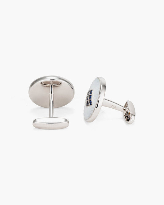 Circular Bejewelled Sapphire and Mother of Pearl Kite Cufflinks