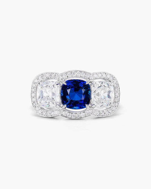 1.82 carat Cushion Cut Ceylon Sapphire and Diamond Ring