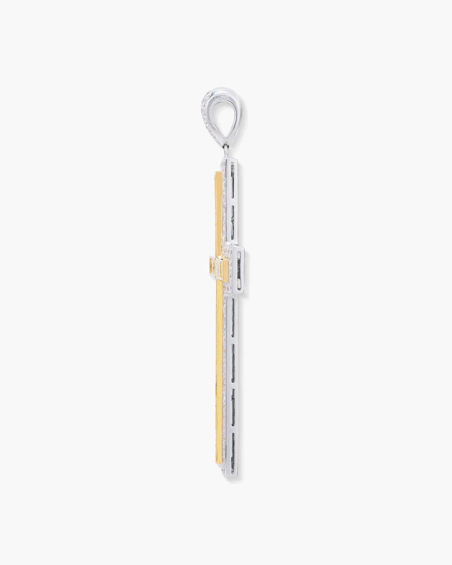 Princess Cut Yellow and White Diamond Cross Pendant Necklace, 7.39 carats