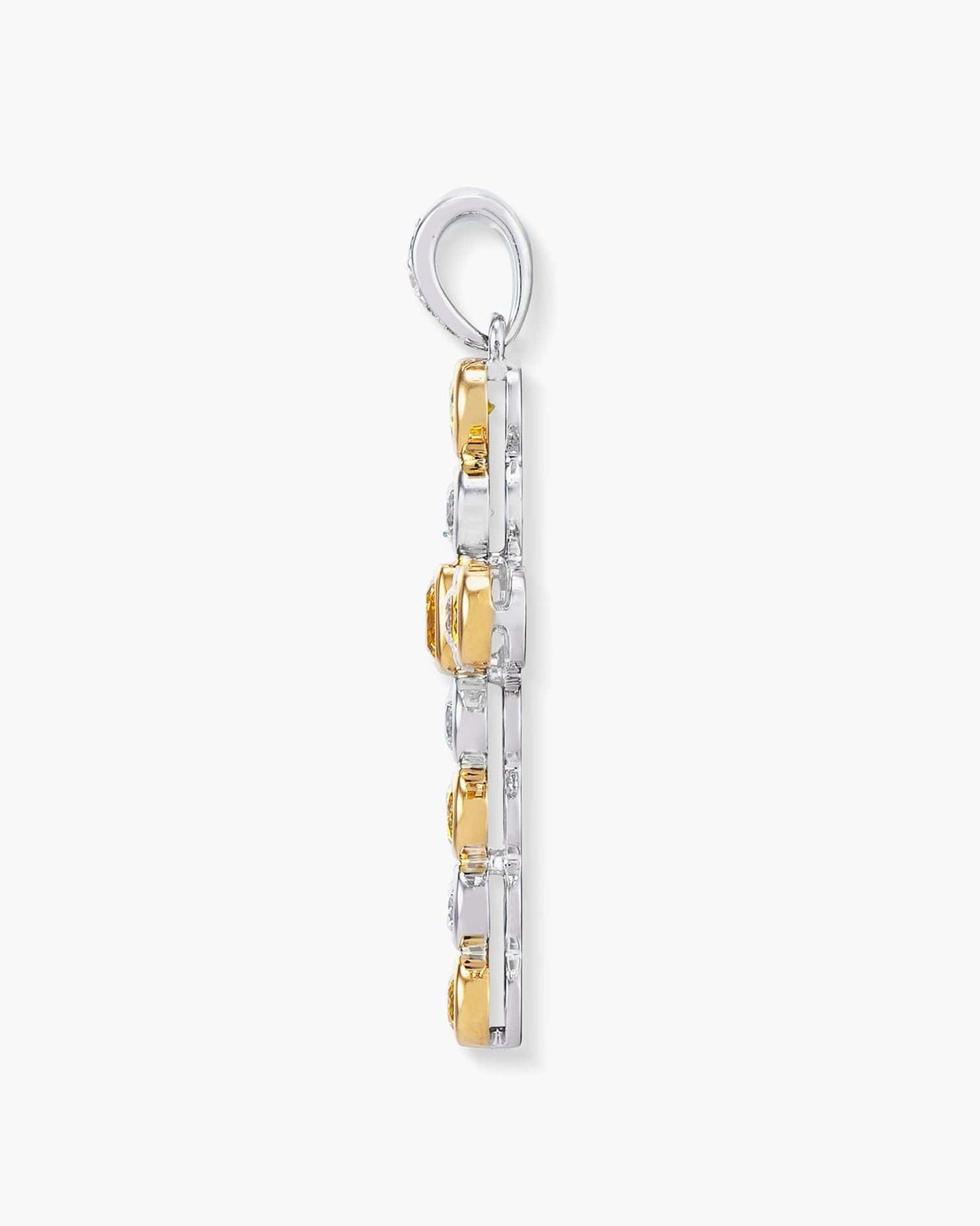 Yellow and White Diamond Cross Pendant Necklace, 1.46 carats