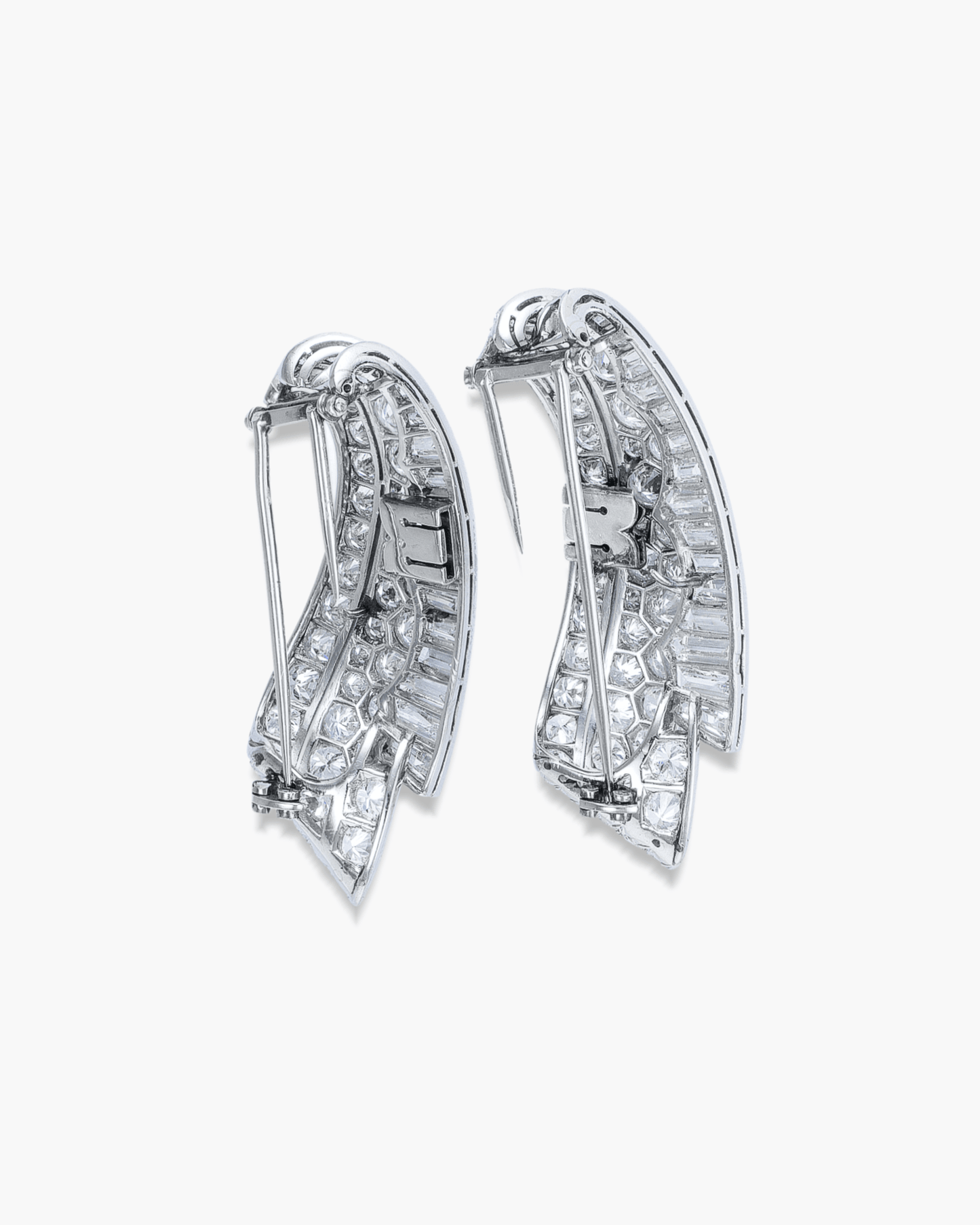 Art Deco Diamond Double Clip Wave Brooches