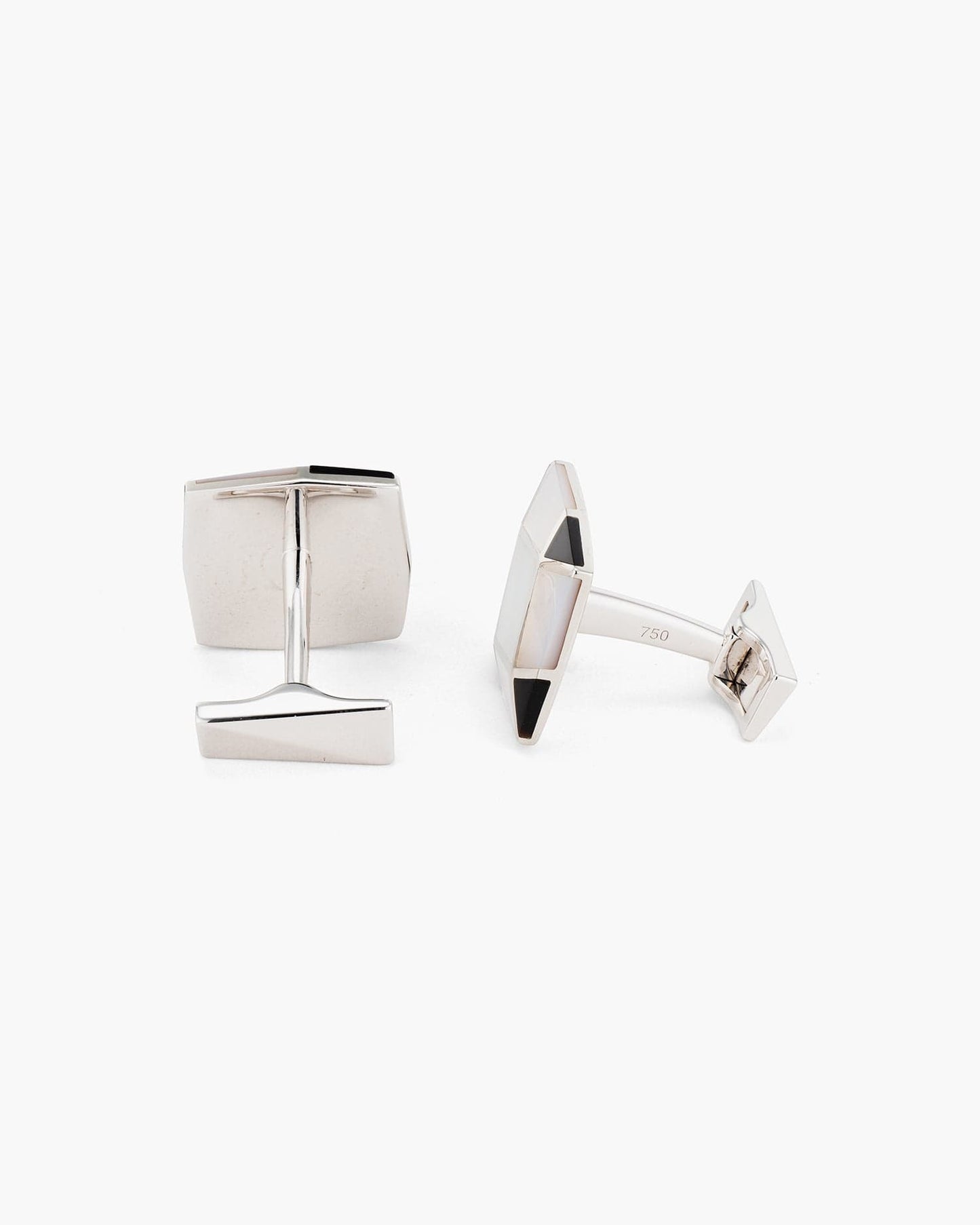 Mother of Pearl and Onyx Angular Checkerboard Cufflinks