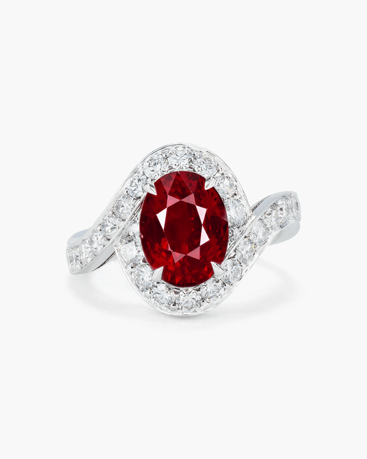3.37 carat Oval Shape Mozambique Ruby and Diamond Ring