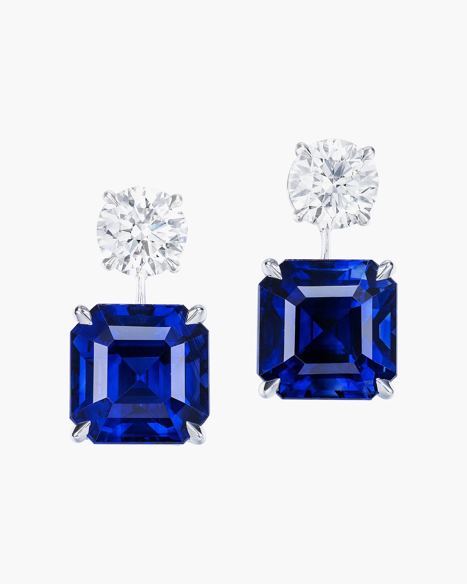 carat Emerald Cut Ceylon Sapphire and Diamond Earrings - Main Image