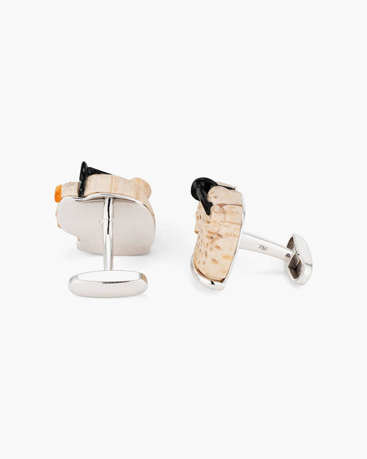 Petrified Palm Tree and Agate Snow Leopard Cufflinks