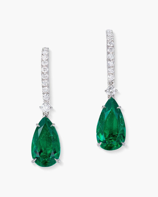 4.42 carat Pear Shape Colombian Emerald and Diamond Earrings
