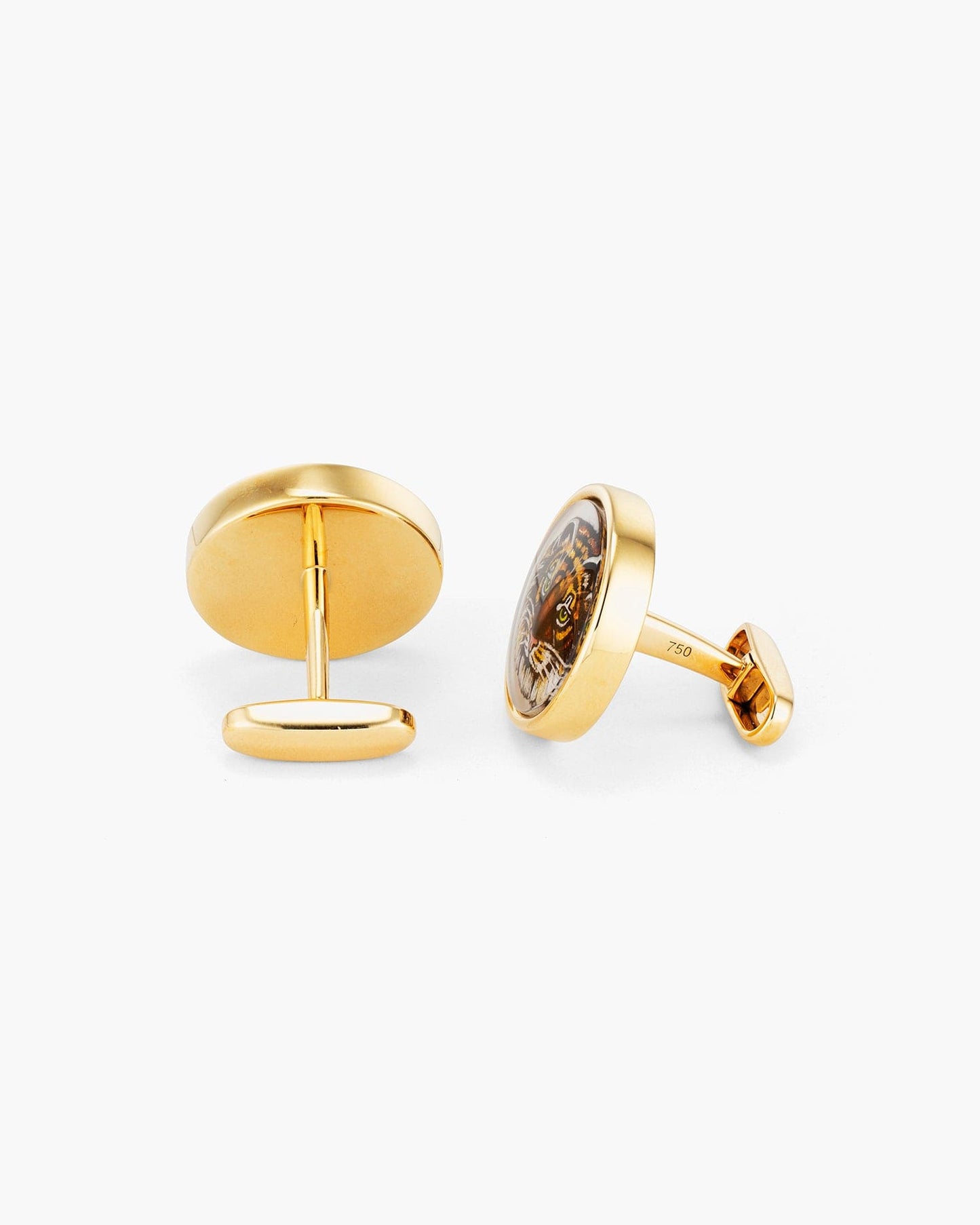 Mother of Pearl and Crystal Hand Painted Tiger Cufflinks