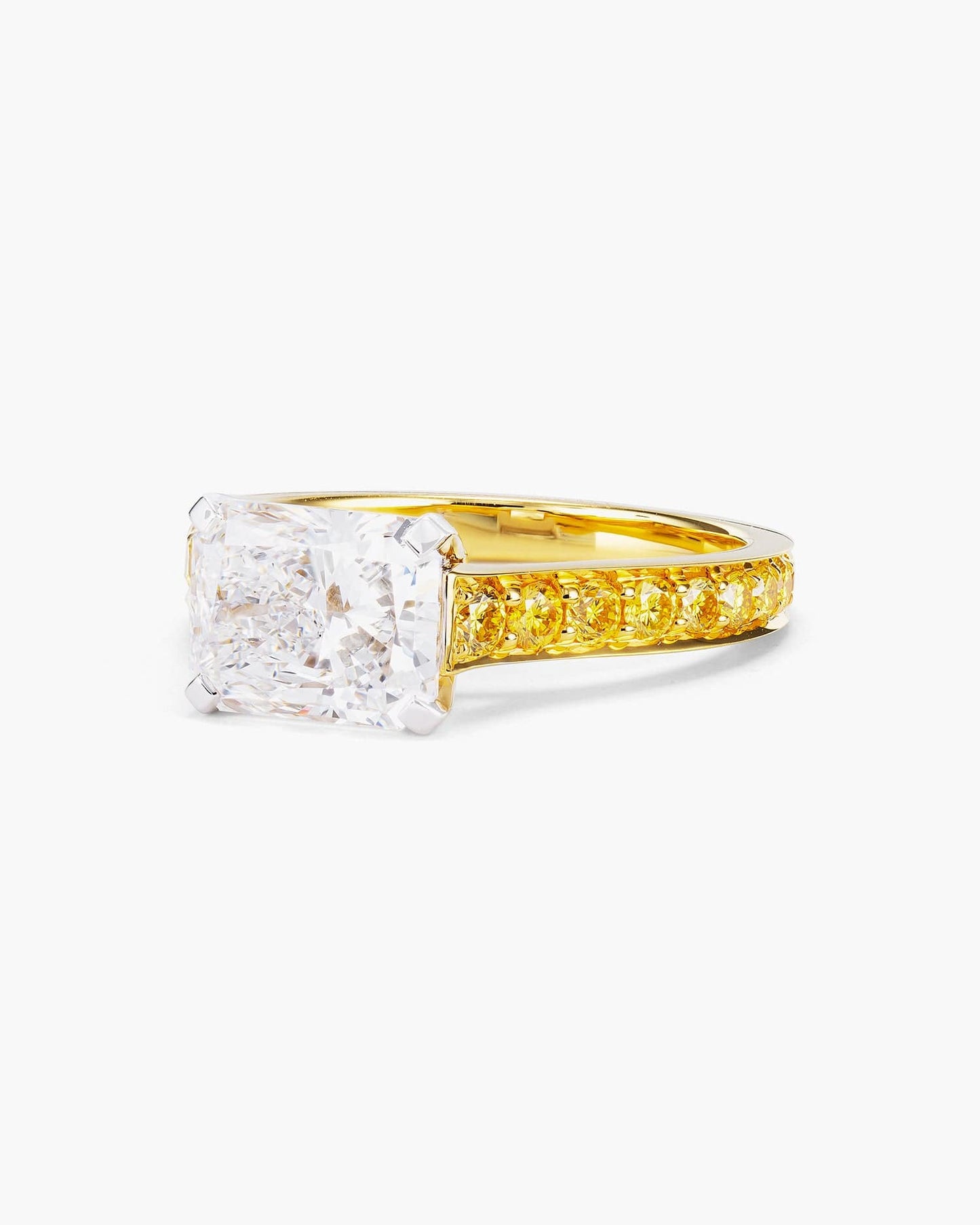 2.02 carat Radiant Cut White and Yellow Diamond Ring