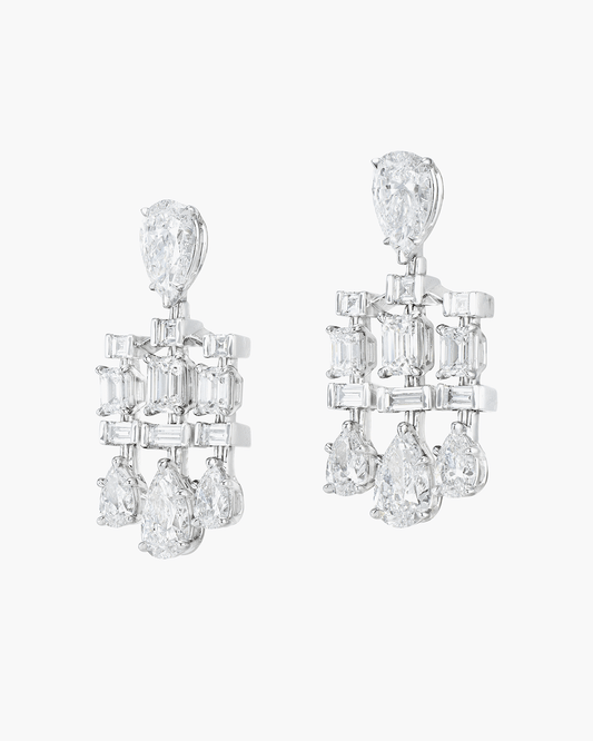 Pear Shape and Step Cut Diamond Geometric Earrings