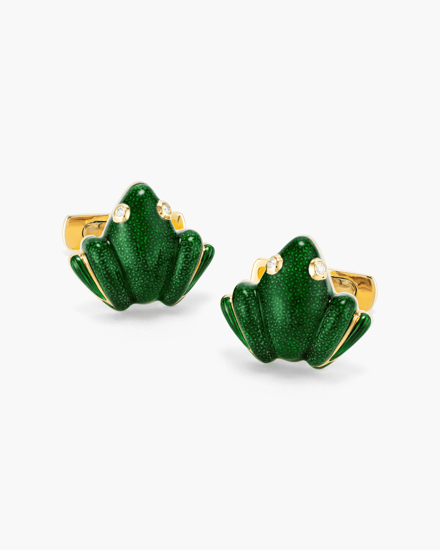 Green Enamel and Diamond Frog Cufflinks