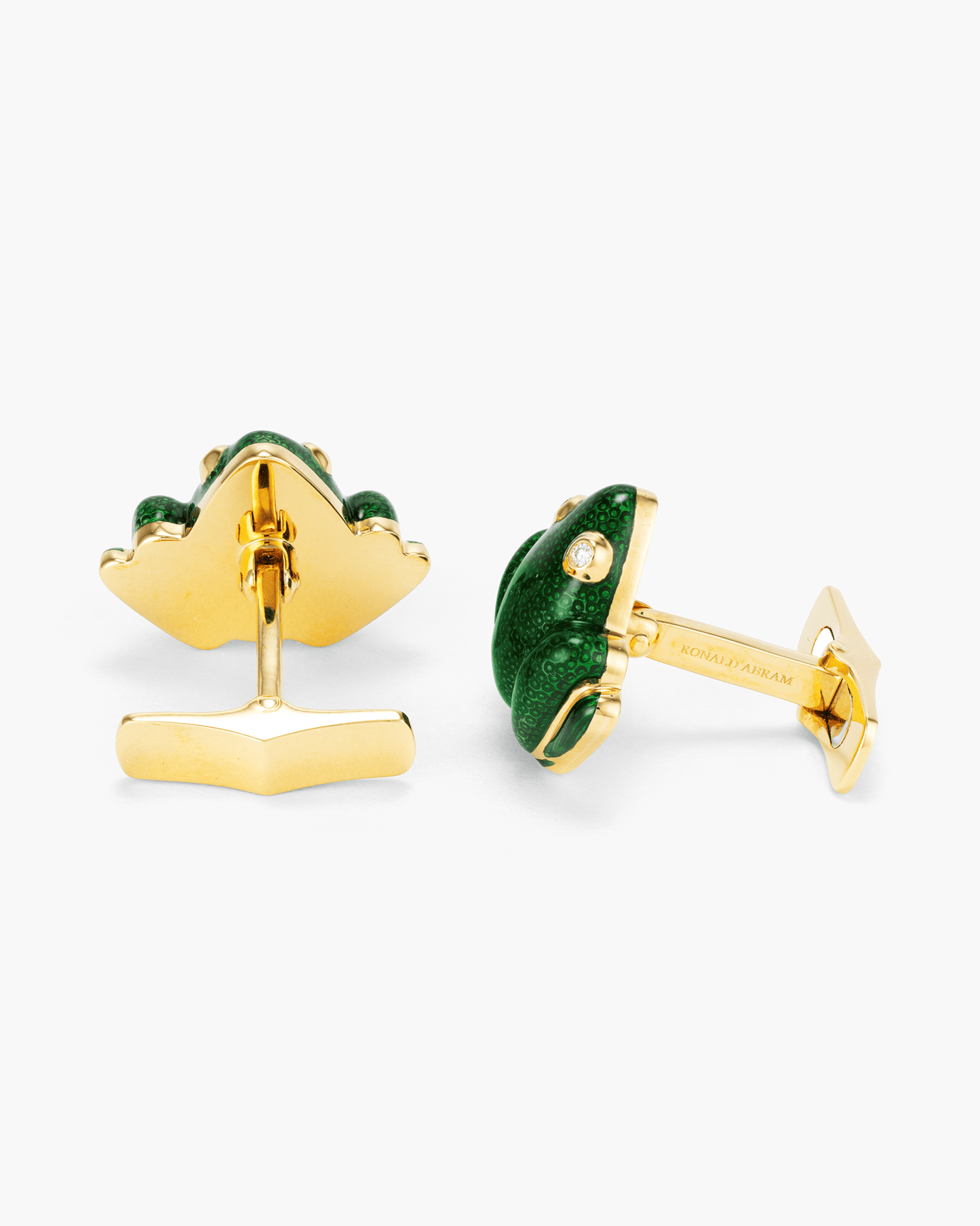 Green Enamel and Diamond Frog Cufflinks