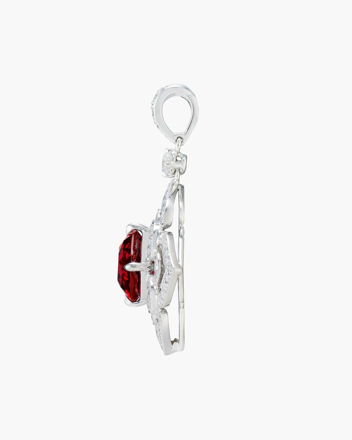 2.52 carat Cushion Cut Mozambique Ruby and Diamond Lotus Pendant Necklace