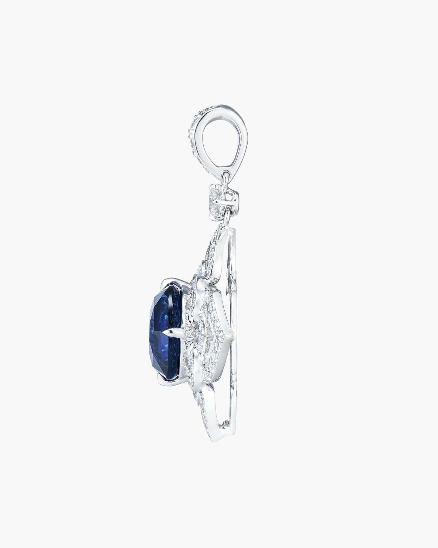 4.49 carat Round Cut Ceylon Sapphire and Diamond Lotus Pendant Necklace