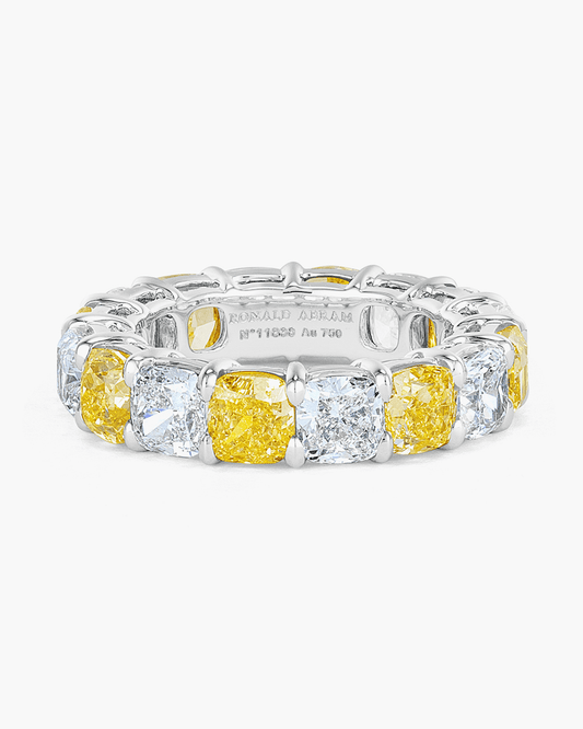 Cushion Cut Yellow and White Diamond Eternity Ring
