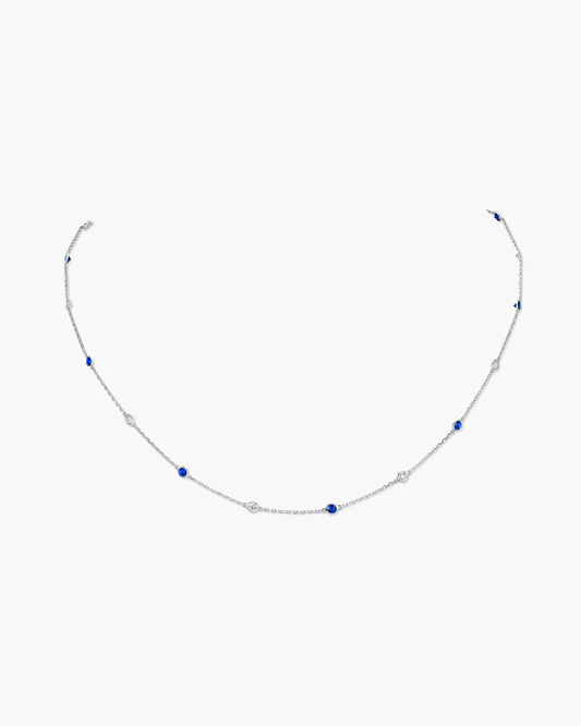 Round Brilliant Cut Sapphire and Diamond Necklace, 1.16 carats
