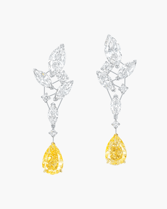 4.69 carat Pear Shape Fancy Yellow and White Diamond Earrings