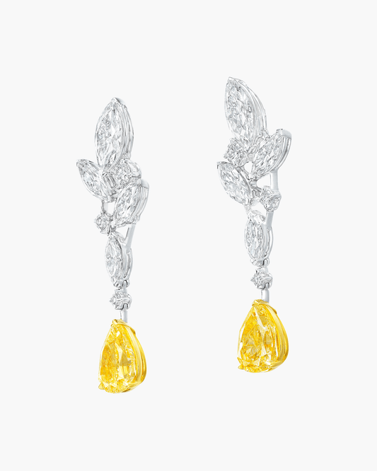 4.69 carat Pear Shape Fancy Yellow and White Diamond Earrings