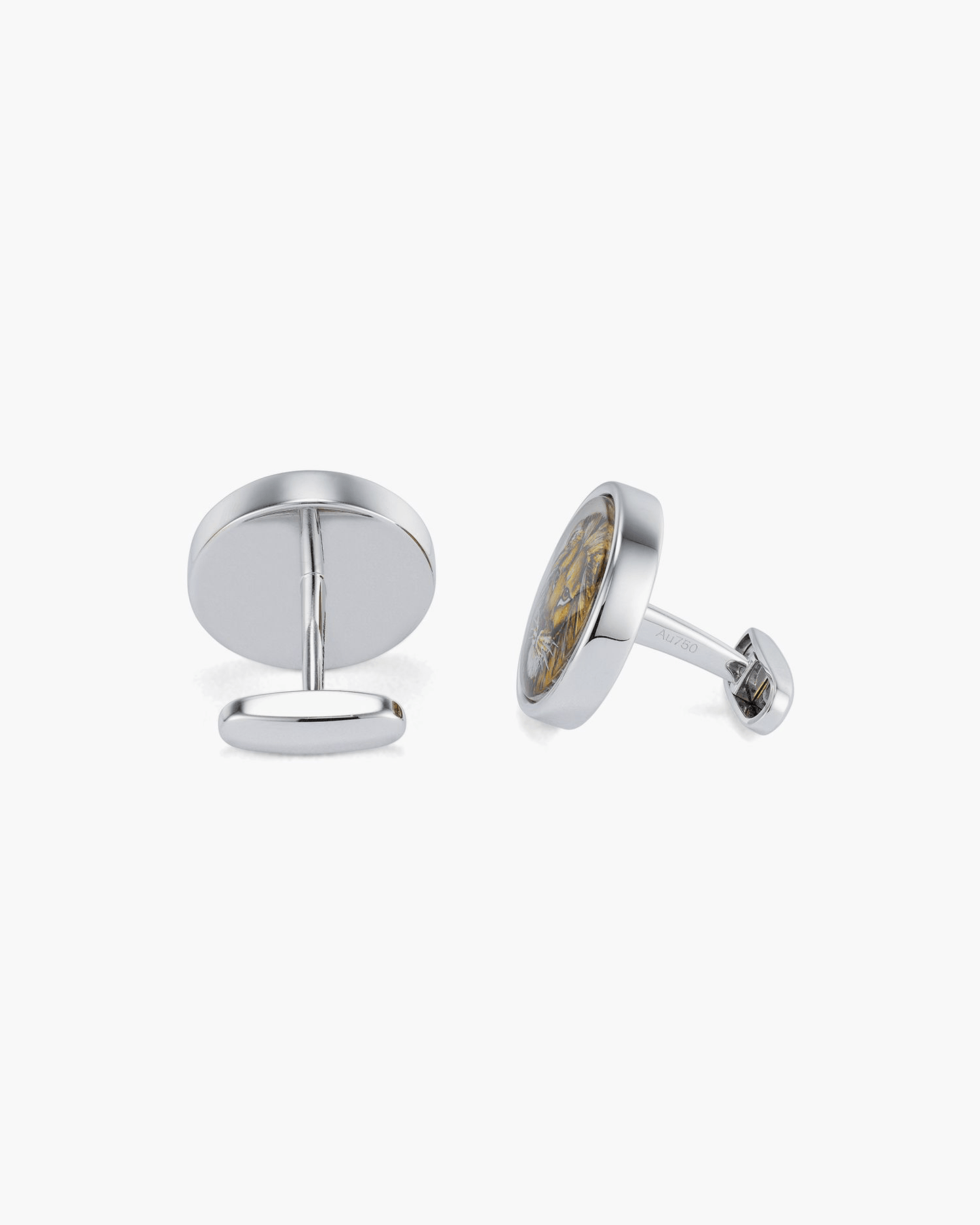 Mother of Pearl and Crystal Hand Painted Lion Cufflinks