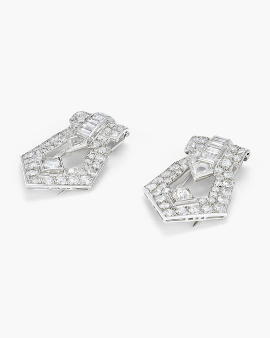 Art Deco Diamond Double Clip Brooches