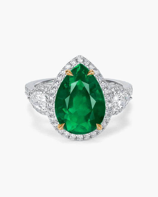 4.52 carat Pear Shape Colombian Emerald and Diamond Ring