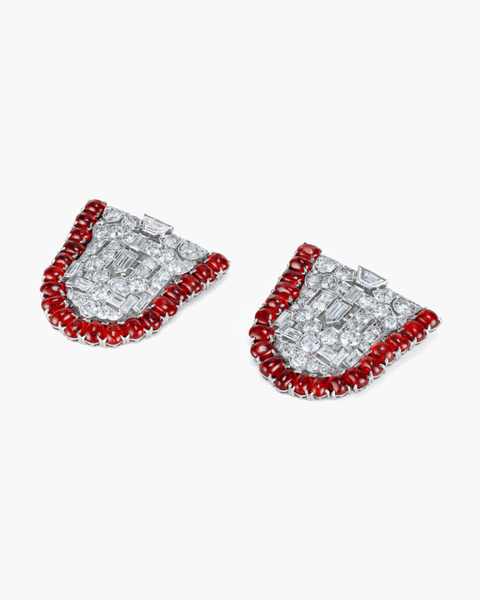 Art Deco Ruby and Diamond Double Clip Brooches