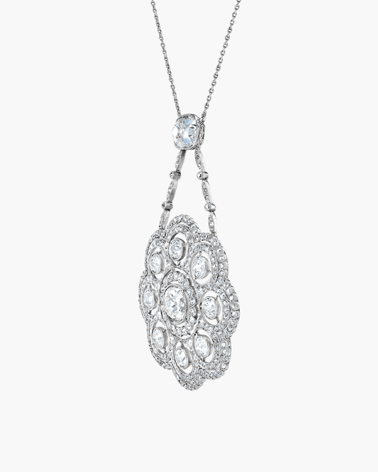Edwardian Old Mine Cushion Diamond Pendant Necklace