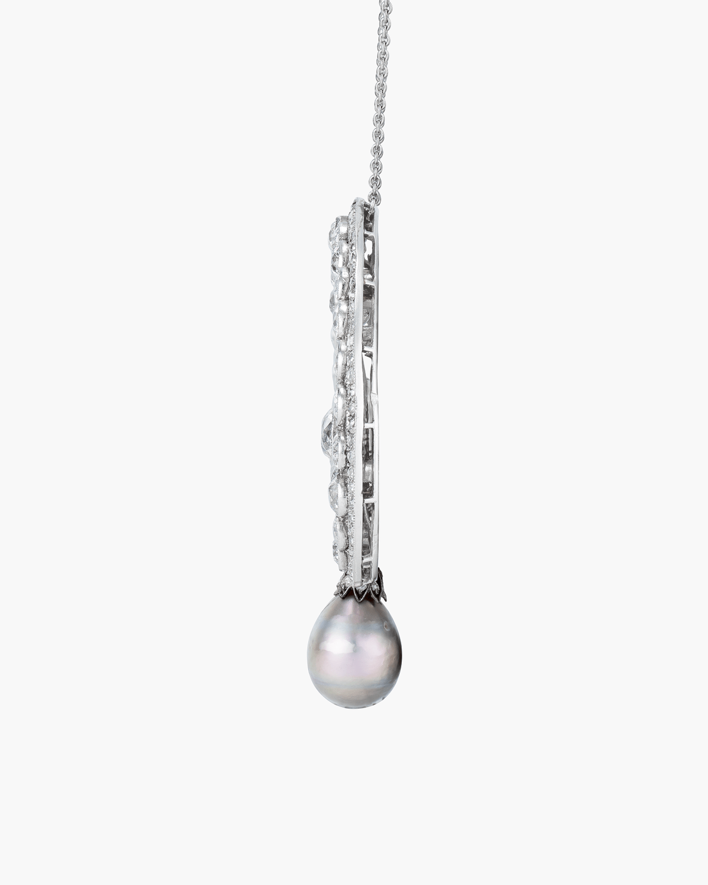 Edwardian Natural Pearl and Diamond Pendant Necklace