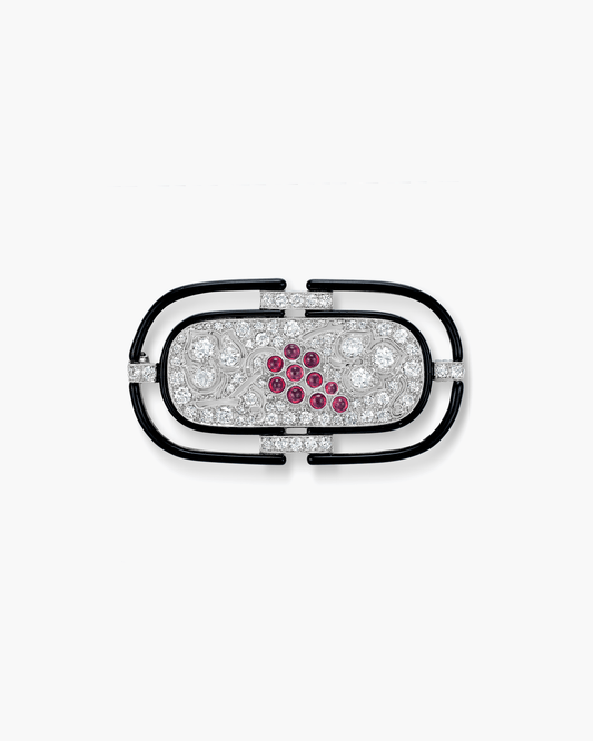 Art Deco Diamond and Ruby Enamel Brooch