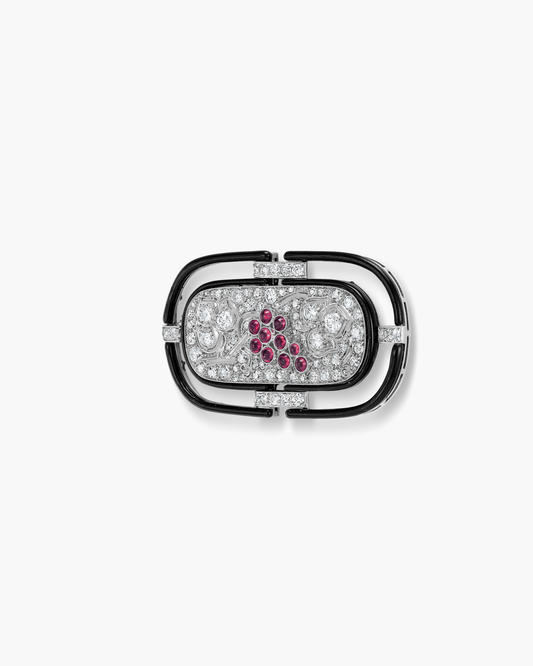 Art Deco Diamond and Ruby Enamel Brooch