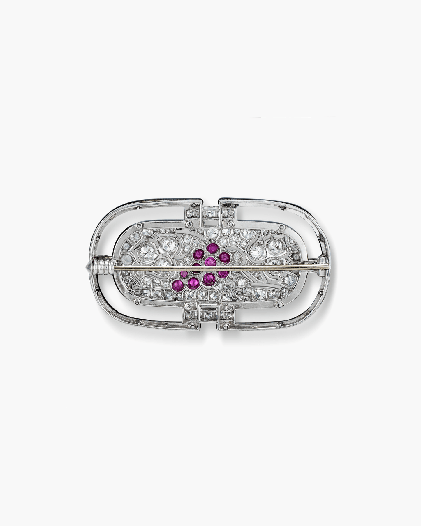 Art Deco Diamond and Ruby Enamel Brooch