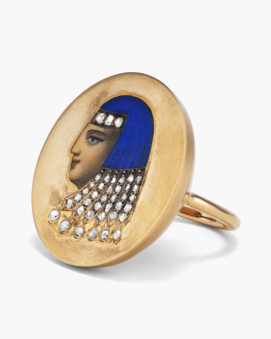 Estate Diamond and Enamel Cleopatra Ring