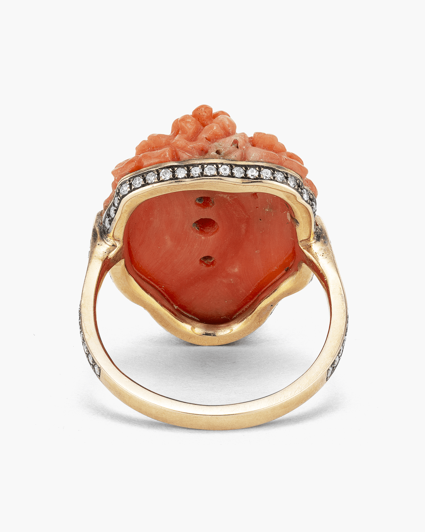 Estate Corallium Rubrum and Diamond Bacchus Ring