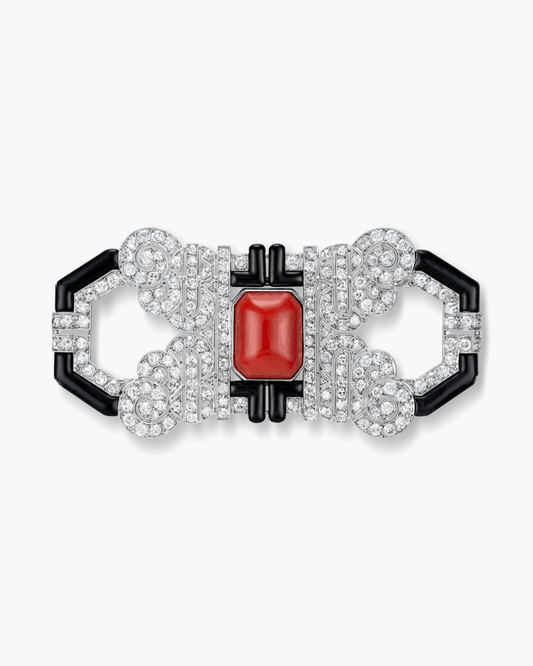 Art Deco Coral, Diamond and Enamel Brooch by Vever