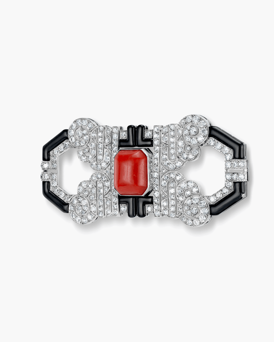 Art Deco Coral, Diamond and Enamel Brooch by Vever