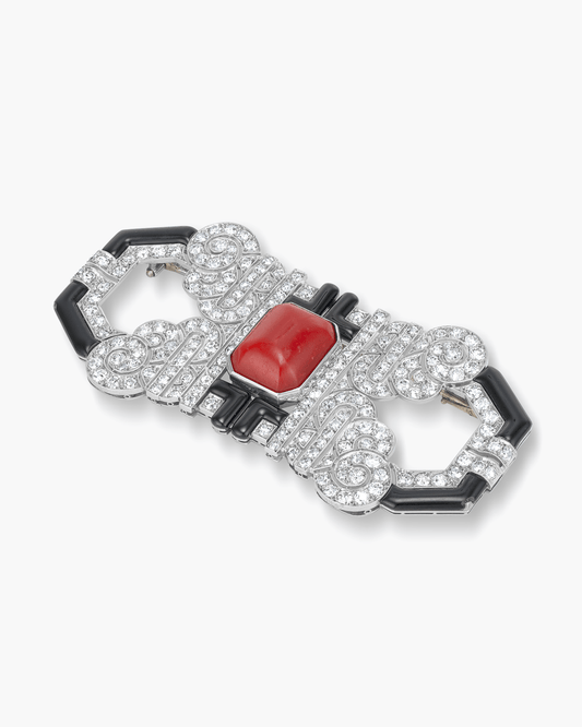 Art Deco Coral, Diamond and Enamel Brooch by Vever