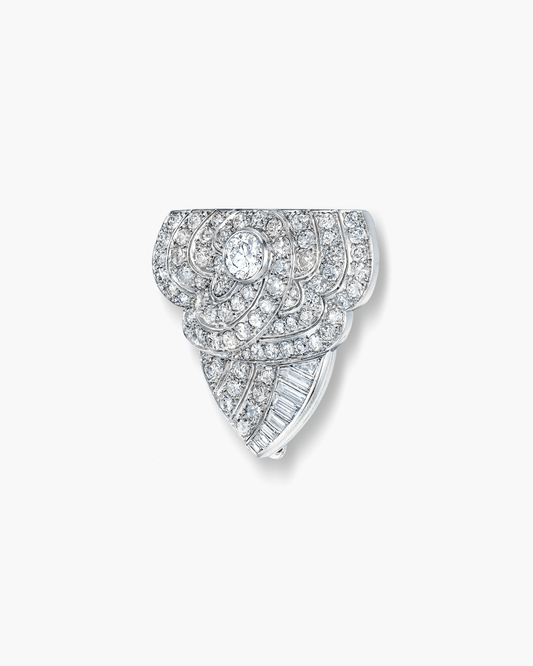 Art Deco Diamond Camellia Motif Clip