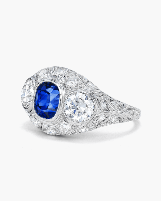 Art Deco Ceylon Sapphire and Diamond Ring