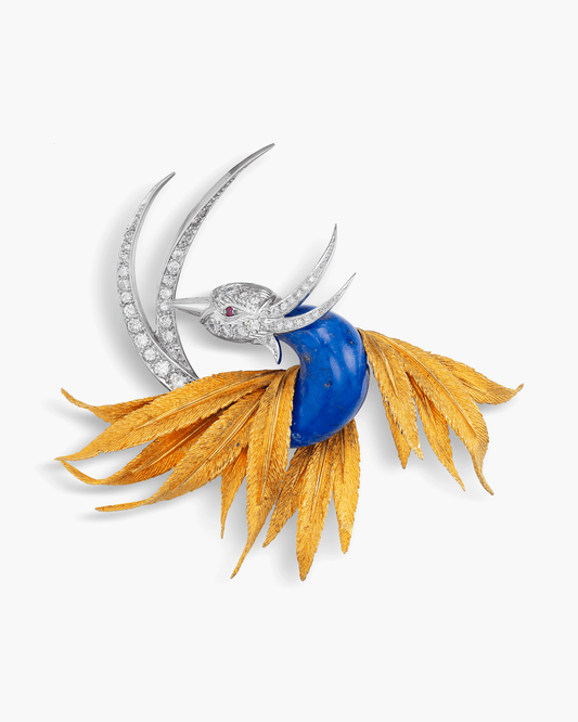 Estate Lapis Lazuli and Diamond Bird Brooch by Sterlé