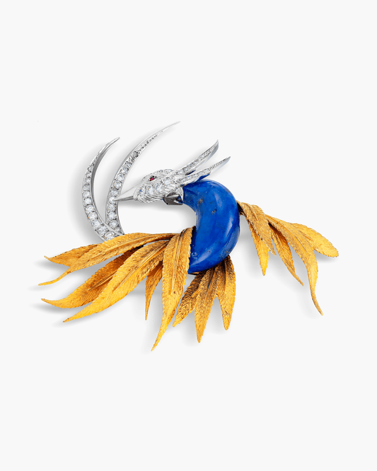 Estate Lapis Lazuli and Diamond Bird Brooch by Sterlé