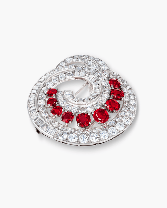 Art Deco Ruby and Diamond Tourbillon Brooch by Boucheron