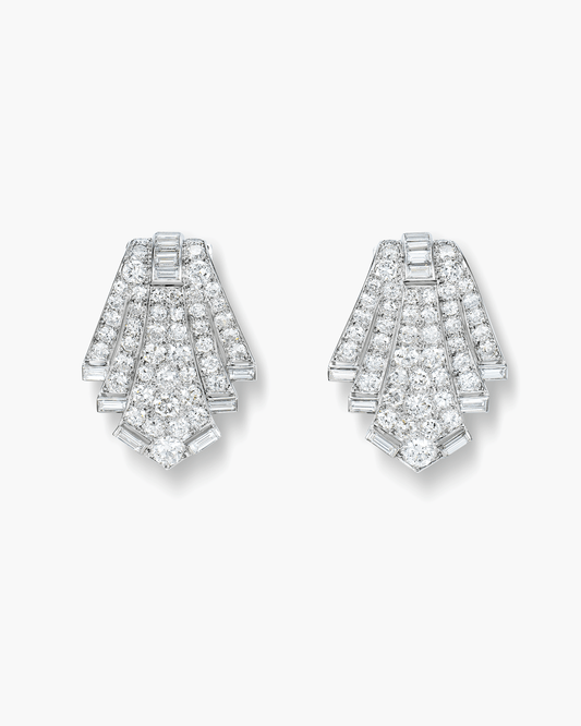 Art Deco Diamond Geometric Double Clips by Cartier