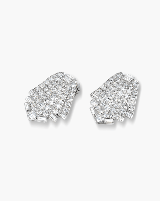 Art Deco Diamond Geometric Double Clips by Cartier