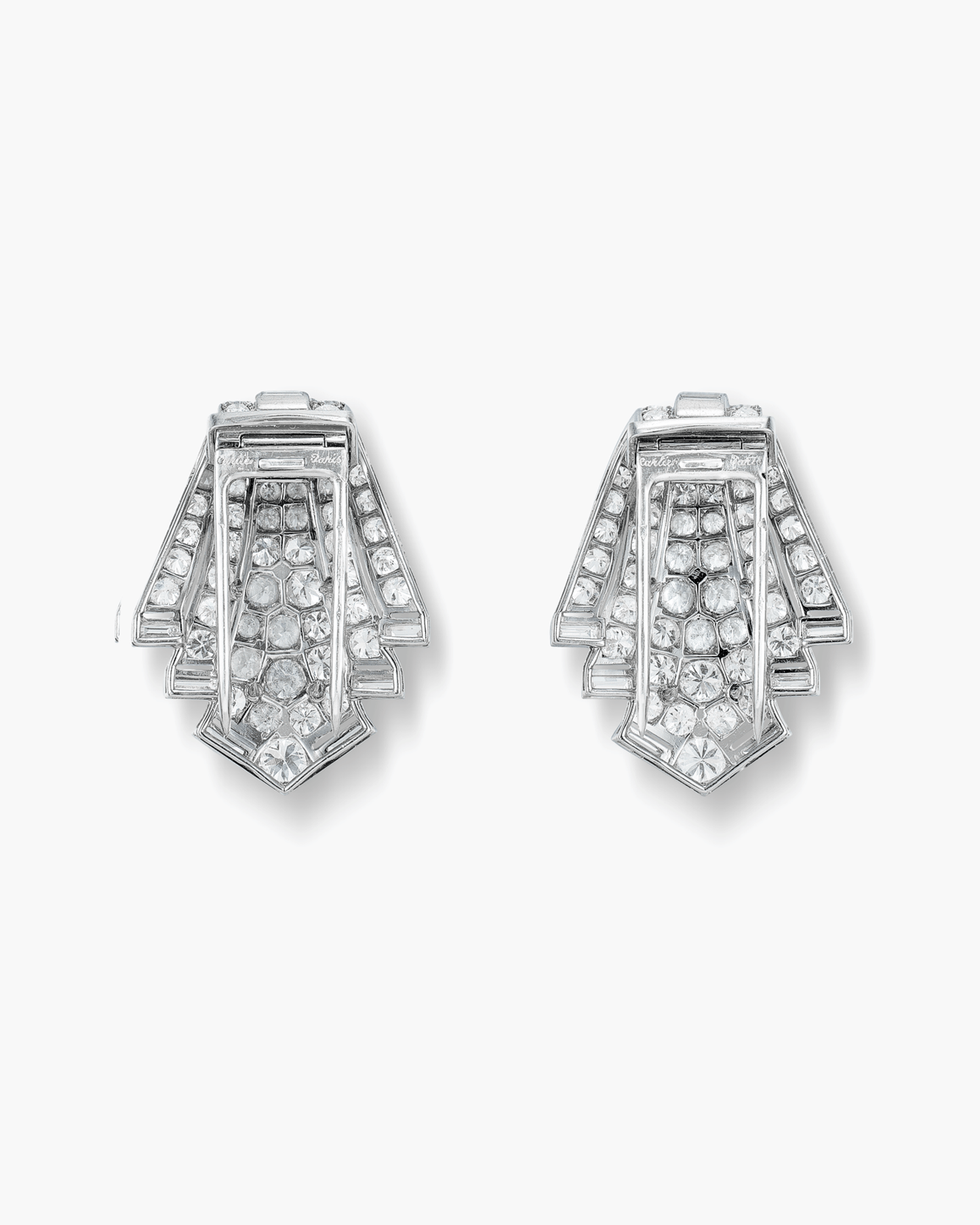 Art Deco Diamond Geometric Double Clips by Cartier