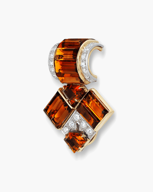 Estate Citrine and Diamond Geometric Clip by Cartier