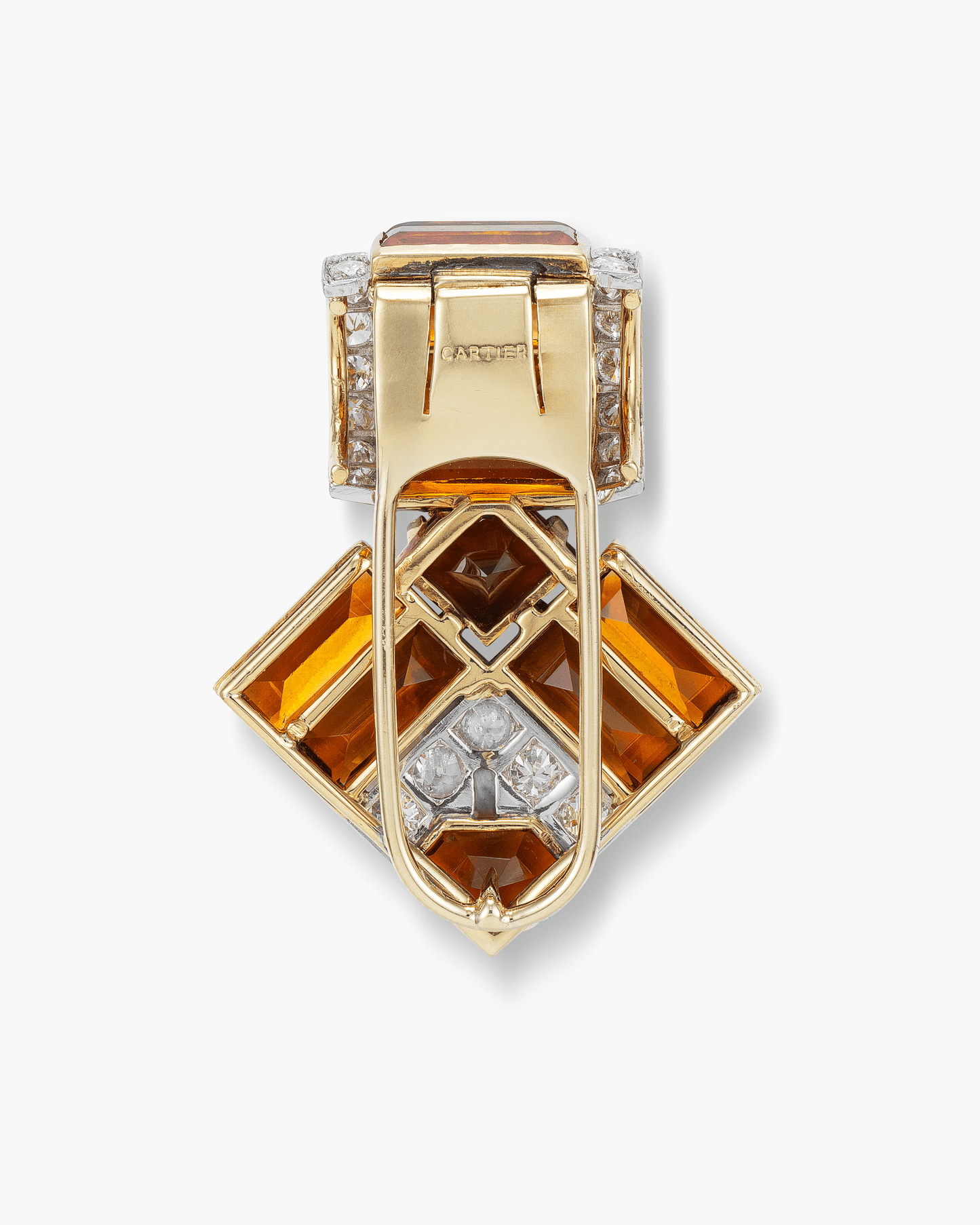 Estate Citrine and Diamond Geometric Clip by Cartier