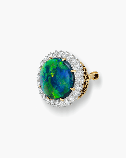 Victorian Australian Black Opal and Diamond Brooch by Tiffany & Co.