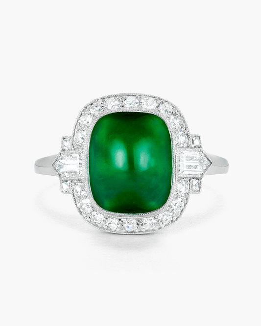 Art Deco Sugarloaf Colmbian Emerald and Diamond Ring