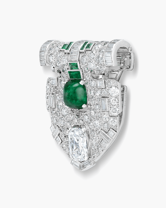 Art Deco Diamond and Emerald Clip by Cartier