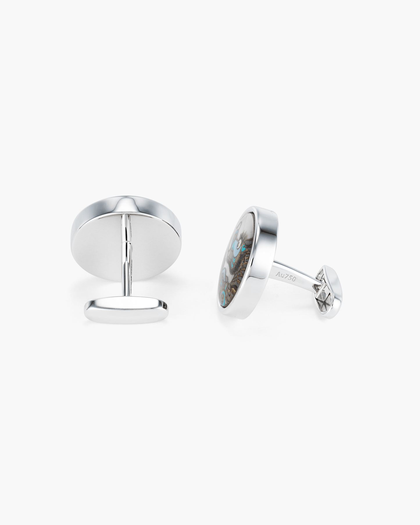 Mother of Pearl and Crystal Hand Painted Dragon Cufflinks